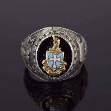 Sigma Chi Fraternity Ring Sterling w 10k Gold Shield Eagle on Onyx 