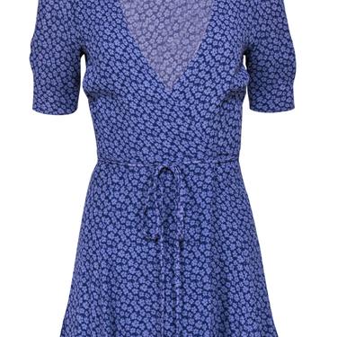 Reformation - Purple Floral Print Short Sleeve Mini Wrap Dress Sz S