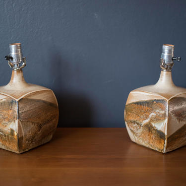 Pair of Vintage Pottery Drip Glaze Studio Lamps 