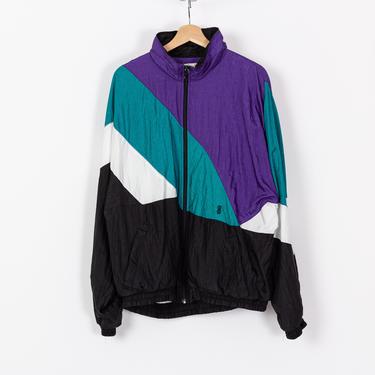 80s Bill Blass Color Block Windbreaker - Men's XL | Vintage Unisex Oversized Colorful Zip Up Track Jacket 