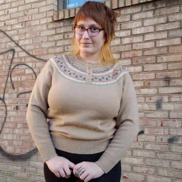 Vintage 1970s Icelandic Lopapeysa Sweater -  Nordic Fair Isle Pullover Knit Yoke Sweater Womens Med L 
