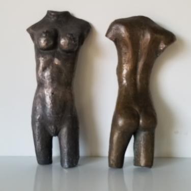 Vintage Abstract Bronze Nude Female Torsos Wall Art Sculptures- a Pair 