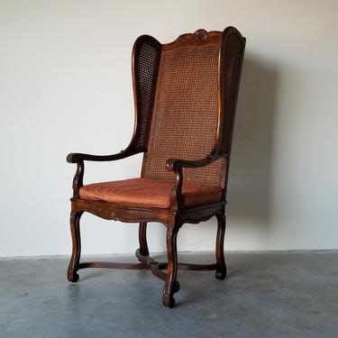 Hollywood Regency Double Cane Tall Wingback Accent Chair 