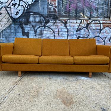Mid century Hans Wegner GE-300/3 minimalist danish sofa couch daybed solid oak frame orange woven upholstery 1960s Getama 