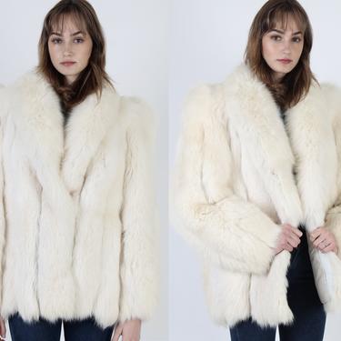 SAGA Cream Fox Fur Jacket / Womens Arctic Apres Ski Coat / Vintage 80s Avanti Saga Plush Fur / Ivory Shawl Collar Leather Corded Overcoat 