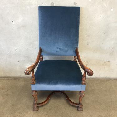 Mid Century Modern Blue Velvet High Backed Chair