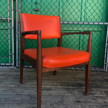 Danish Modern Arm Chair with Wood &amp; Orange Vinyl