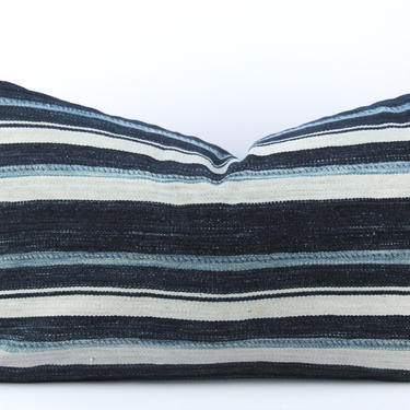 Blue Striped Mudcloth Pillow  Medium Lumbar