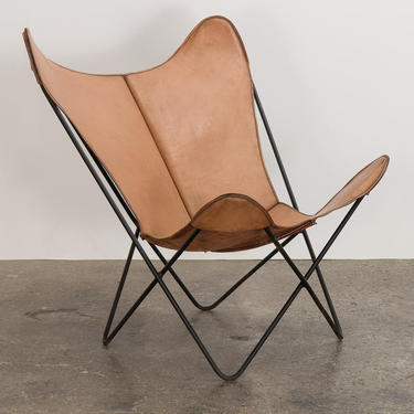Caramel Leather Knoll Butterfly Chair 