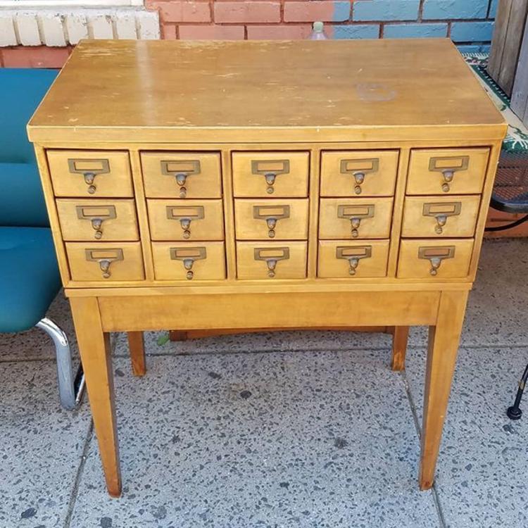 SOLD.                   Fifteen Drawer Maple Library Card Catalog Case, $550.