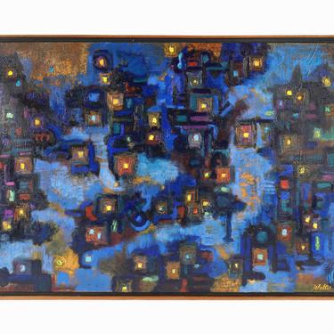 1974 Walter Myers Abstract Oil Painting on Canvas Mid Century Modern 