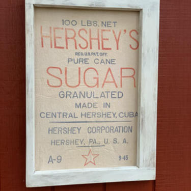 Framed Hershey’s sugar sack, Vintage Window