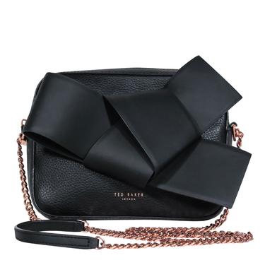 Ted Baker - Black Pebbled Leather Rose Gold Chain Crossbody w/ Bow Detail