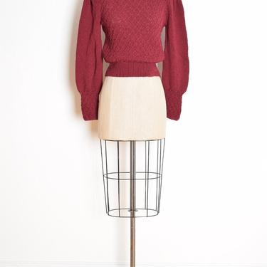 vintage 70s sweater burgundy juliet sleeve jumper top shirt crochet S clothing 