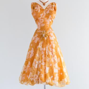 Stunning 1950's Marigold Silk Party Dress by Dorothy Hubbs / Medium