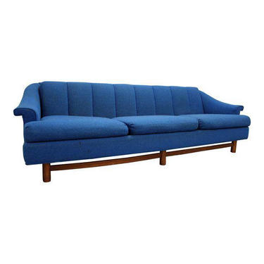Mid-Century Sofa in Walnut Danish Modern 3-Cushion Blue 