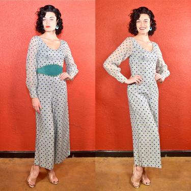 1950s 60s Polka Dot Jumpsuit Rayon and Silk XS Deadstock 