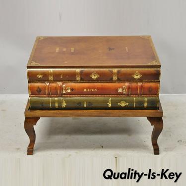 Vintage Italian Tooled Leather Stacked Book Storage Coffee Table Trunk on Base