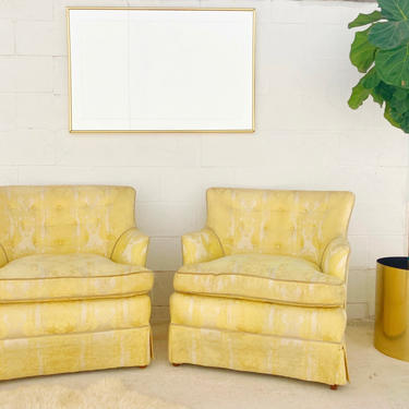 Bold Yellow Midcentury Chairs with Traditional Floral Fabric