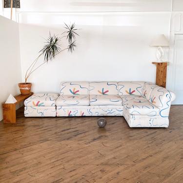 80s Postmodern Sofa Sectional Modular Wieman Matisse Memphis Wavy Furniture Rainbow Colorful Hand Painted Fabric 