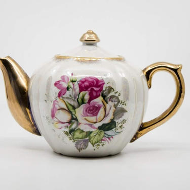 Vintage Gold and Iridescent Floral Motif Teapot 