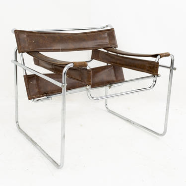 Wassily Mid Century Leather &amp; Chrome Lounge Chair - mcm 