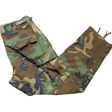 Vintage 1980s US ARMY Woodland Camo Trousers / Cargo Pants ~ Medium Short ~ Work Wear ~ Camouflage ~ 29 30 32 33 34 Waist 