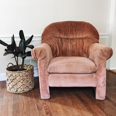 Pink Upholstered Lounge Chair, Rosè upholstered chair, fully upholstered chair 