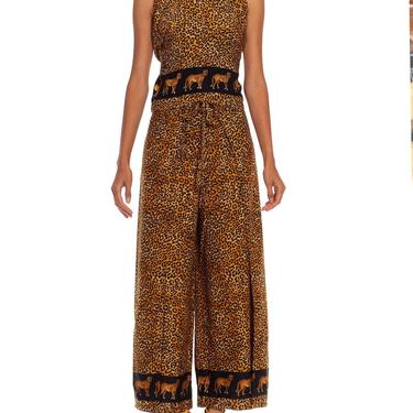 1980S Leopard Print Wool Shell Top  Wrap Pants Ensemble 