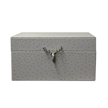 Oriental Deer Head Accent Cream White Rectangular Container Box cs5522E 