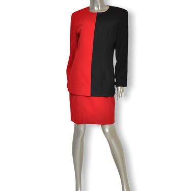 Vintage Red and Black Color Block Dress Size Knee Length Wool Dress 8/10 