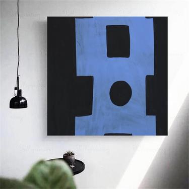 Blue/Black Canvas Painting Large 36&quot;x36&quot; Abstract Minimalist Modern Original Contemporary Artwork Commission ArtbyDinaD by Art
