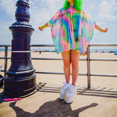 RESERVED for Paulette-Rainbow Tie Dye Mesh Tent Dress-Swimsuit Cover Up-Gay Pride-Rave-Costume-Plus Size Top-Beach Wear-Festival Top 