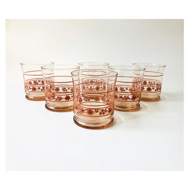 Vintage Blush Pink Floral Juice Glasses / Set of 6 
