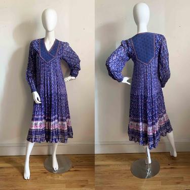 1970s Indian Indigo Cotton Gauze Dress