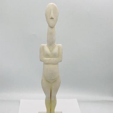 Vintage Cycladic Figurine Idol Greek Art Statue Sculpture Museum Copy Cast Marble 15&quot; 