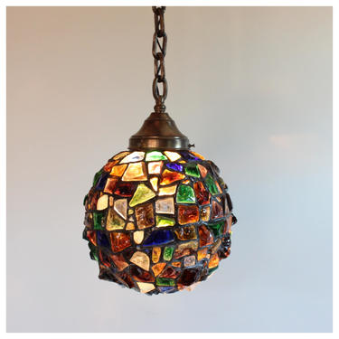 A8086 Austrian Chunk Glass Hanging Globe Pendant Antique 