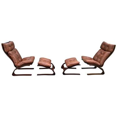 Ingmar Relling Mid-century Lounge Chairs And Ottoman