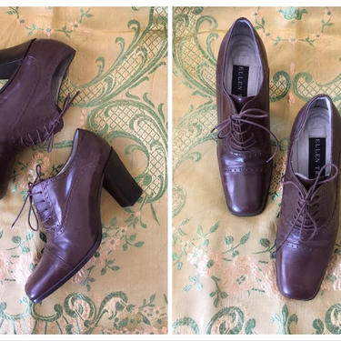 80s 90s oxford heels - Ellen Tracy heels, Italy / Italian high heel oxford shoes, vintage chocolate brown oxfords / tie up shoes 8B 