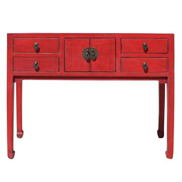Chinese Oriental Rustic Pink Red Lacquer Drawers Side Table cs5164S