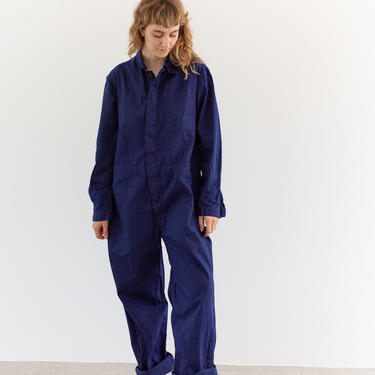 Vintage Navy Blue Jumpsuit | Herringbone Twill Cotton Coverall Mechanic Suit Boilersuit Onesie | Deadstock | M L | 