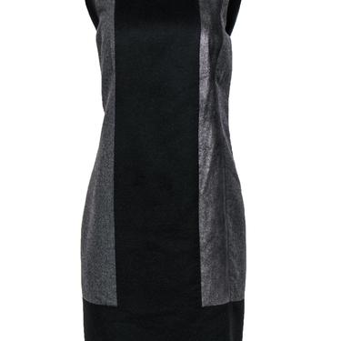 Akris - Black &amp; Grey Paneled Wool Blend Shift Dress w/ Metallic Shimmer Sz 12