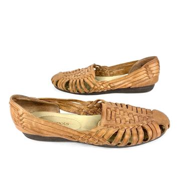Vintage Huaraches, Brown Leather Sandals, Womens Vintage Shoes, 90's Sandals, Vintage Sandals Womens Size 8.5, Soft Spots Shoes 