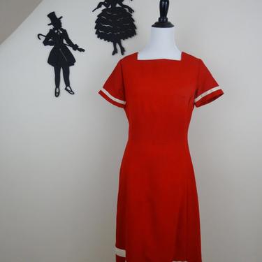 Vintage 1960's Red Wiggle Dress / 60s Sailor Day Dress M  tr 