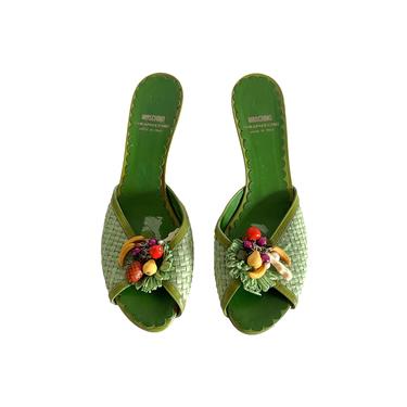 Moschino Green Straw Fruit Heels