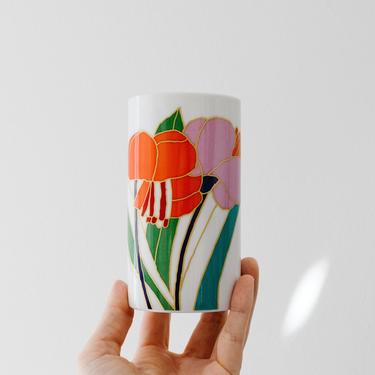 Vintage Colorful Botanical Porcelain Mini Art Vase // Wolfgang Bauer // Rosenthal Studio Linie West Germany 