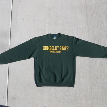 Vintage Sweatshirt Humboldt State University 1990s Medium Distressed Preppy Grunge Unisex Casual Athletic Crewneck Pullover Crackle Logo 