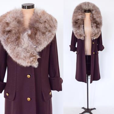 1960s Brown Fox Fur Collar Coat | 60s Brown Wool Doubleknit Coat | Fashionbuilt 