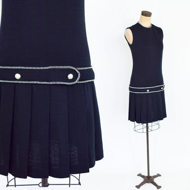 1960s Black Rhinestone Party Dress | 60s Black Sleeveless Shift Dress | Butte Knit | Small 