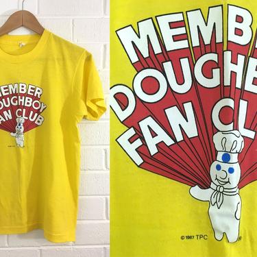 Vintage T-Shirt 80s Style Member Doughboy Fan Club Shirt 1987 1980s Summer Short Sleeve Yellow Hipster Tee Retro Unisex Size Large L Medium 